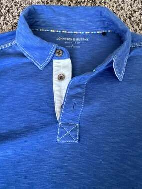 Johnston & Murphy Men's L Blue Slub Modal Blend Performance Polo